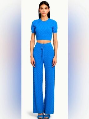 Amanda Uprichard blue Euclid knit flare pants, size S